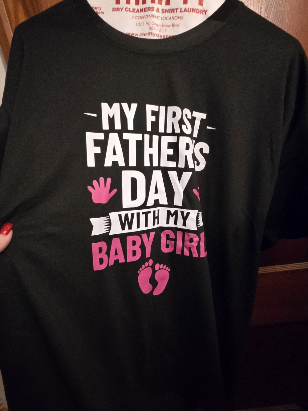 New Men's Short Sleeve T-Shirt - Black with Pink & White Father's Day Graphic